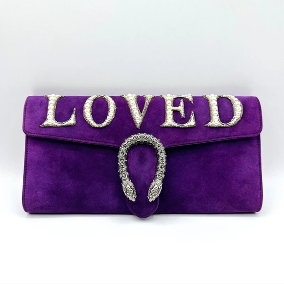 Gucci Handbags - GUCCI Large Dionysus Loved Purple Suede Pearl Clutch, Rare!